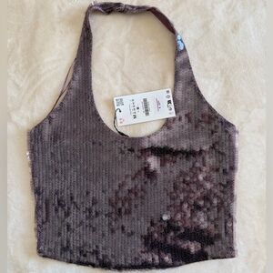 Zara Sequin Halter Top in Purple